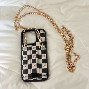 Walli case with gold crossbody strap. iPhone 16 pro